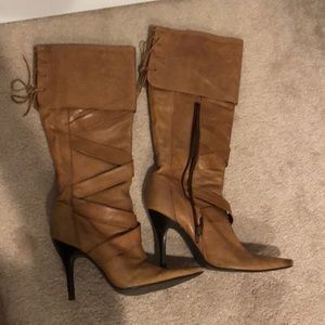 Tan over the calf boots